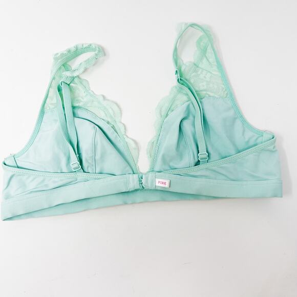 PINK Victorias Secret Mint Green Lace Plunge Bralette Small S Unlined Adjustable - Picture 2 of 9